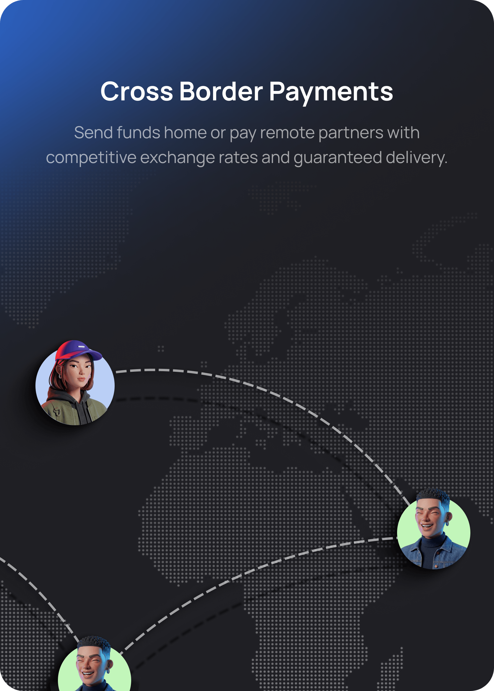 Cross Border Payments - Send funds home or pay remote partners with competitive exchange rates and guaranteed delivery